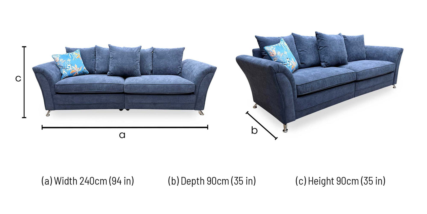 'Dury' Blue Fabric 4 Seater Split Frame Sofa