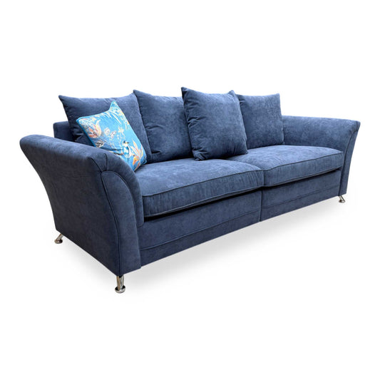 Full View ‘Dury’ contemporary 4-seater sofa, beautifully tailored in textured rich Blue fabric upholstery with an innovative split-frame design for easy home delivery.