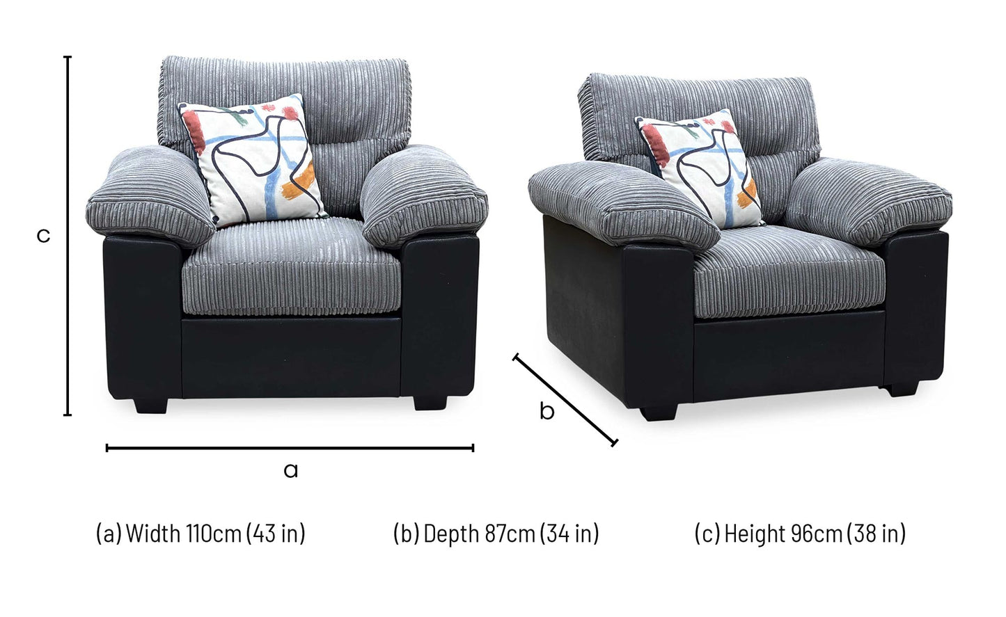 'Armstrong’ Grey Jumbo Cord Fabric Armchair