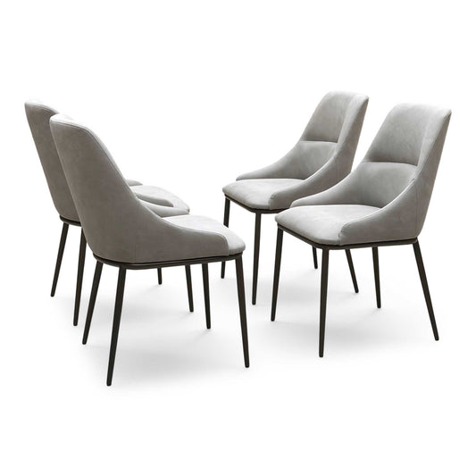 Full View ‘Camino’ contemporary dining chair set, showcasing a matching set of four fixed chairs upholstered in sleek Taupe faux leather.