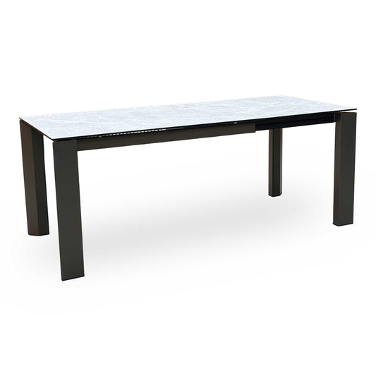 Full View Connubia ‘Viola’ contemporary extending dining table, showcasing a high-performance matte charcoal grey ceramic top paired with sleek, minimalist black metal legs.