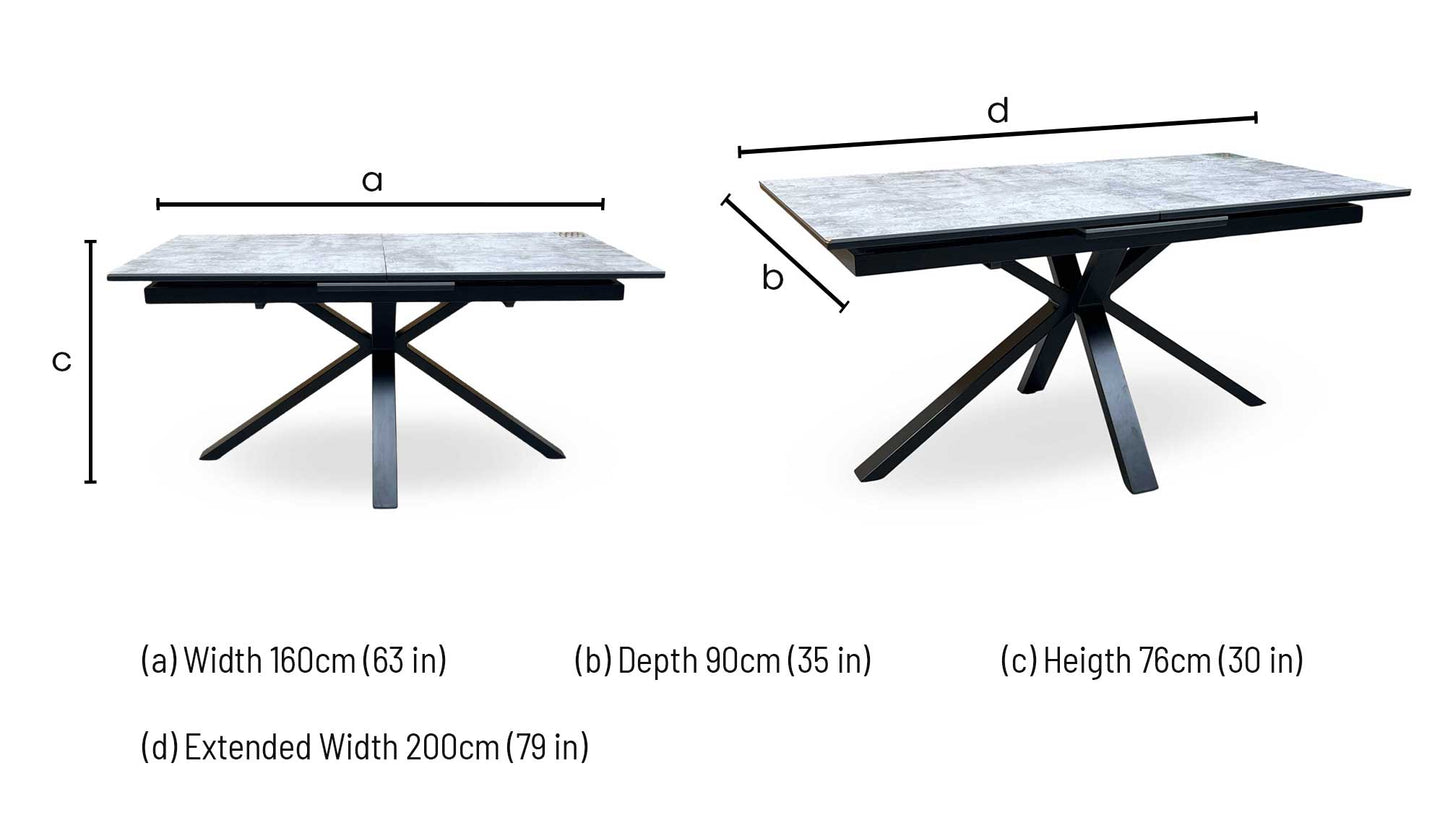 'Moon’ Grey Concrete Effect Pop-Up Extending Dining Table