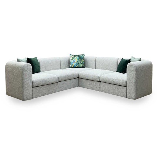 Full View ‘New Sofables So Together’ contemporary modular corner sofa suite, beautifully upholstered in a sophisticated Oatmeal fabric with a sleek non-fluted design.