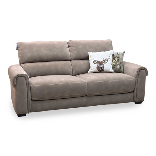 Full View ‘Nixon’ contemporary 3-seater sofa, beautifully tailored in high-performance Dexter Sand 43507 fabric upholstery.