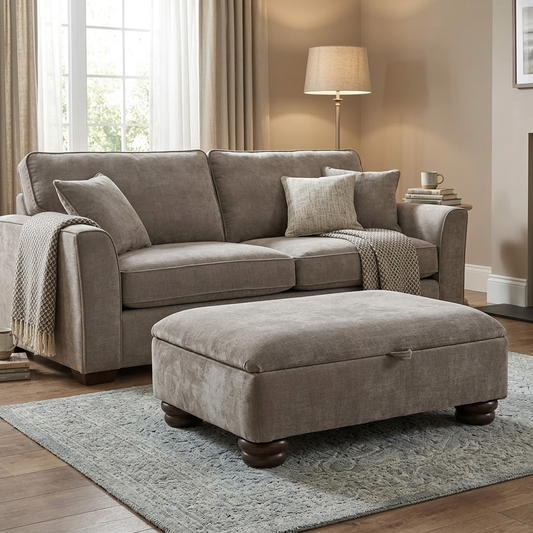 ‘Brianna’ Taupe Fabric Storage Footstool Furniture Village