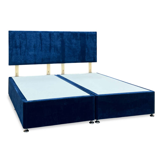 ‘Dahl’ Sapphire Blue Fabric Headboard + Divan Base - Super King Furniture Village