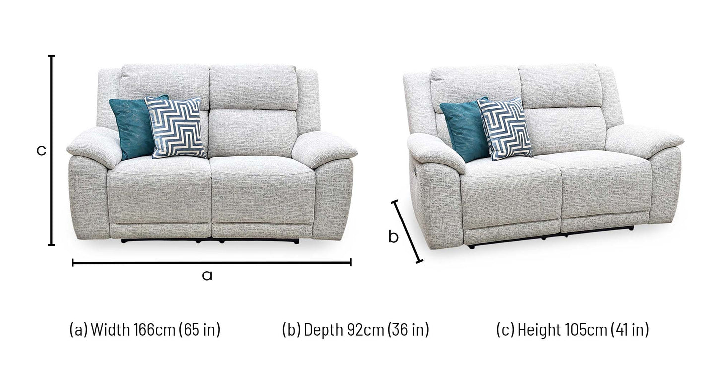 ‘Utah’ Stone Grey We-0102 Fabric 2 Seater Power Recliner Sofa with Power Headrests, Power Lumbar and Heated Seats