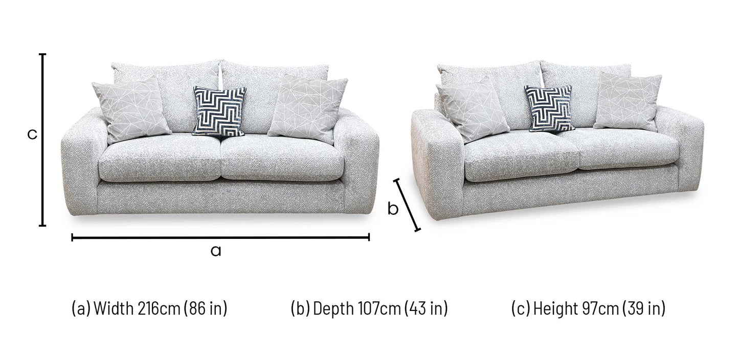 ‘Pandora’ Chevron Silver Fabric 3 Seater Sofa
