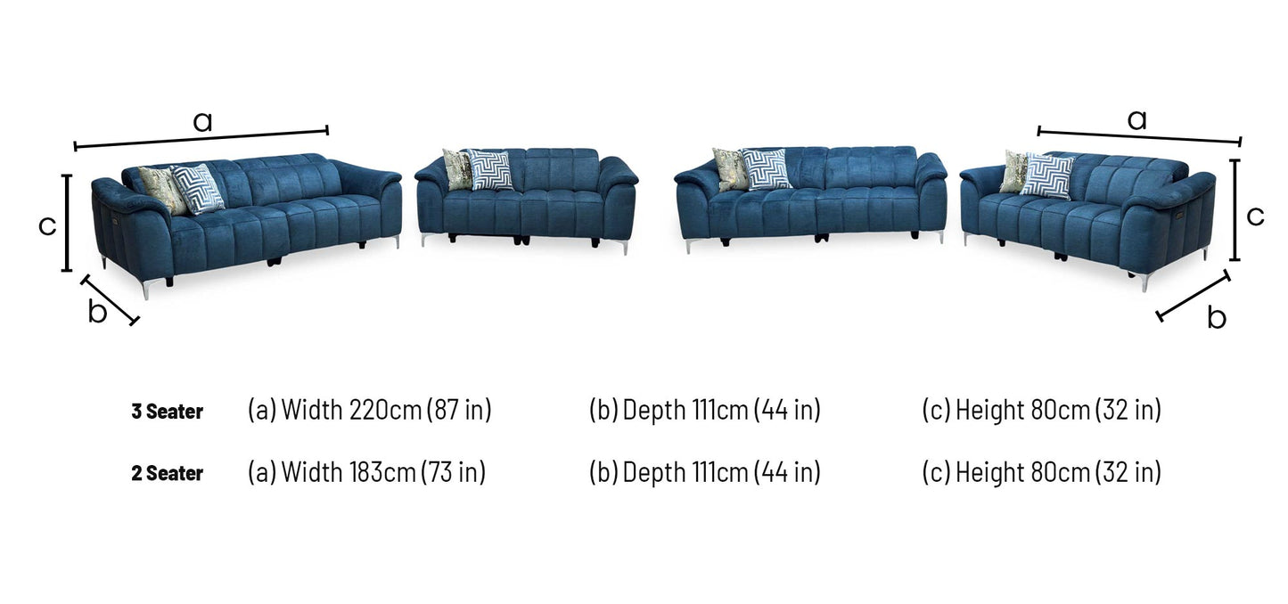 ‘Angelo’ Giula Dark Blue Gl-0108 Fabric 3 + 2 Seater Power Recliner Sofa Set with Power Headrests