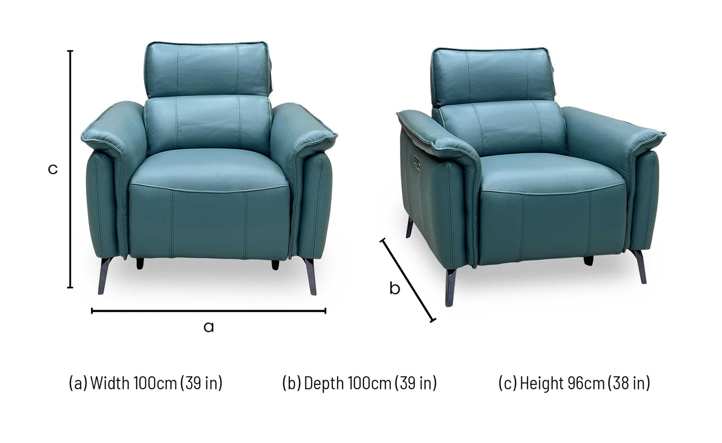 ‘Jude’ Oslo Peacock Green Cat-40_09 Leather Power Recliner Chair with Power Headrest, Power Lumbar and Heated Seat
