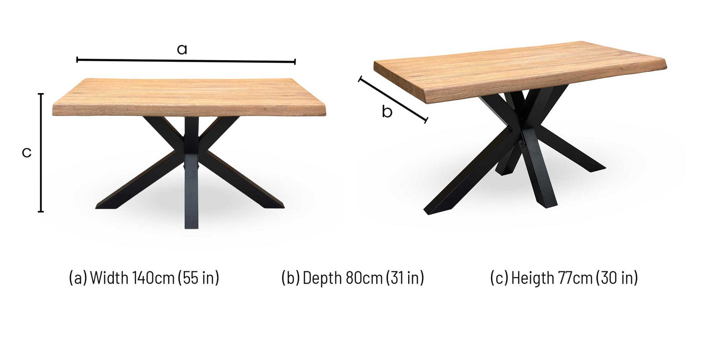 Bodahl 'Terra' 6 Bassano Solid Oak Raw Edge 140cm Dining Table with Metal Star Base Furniture Village