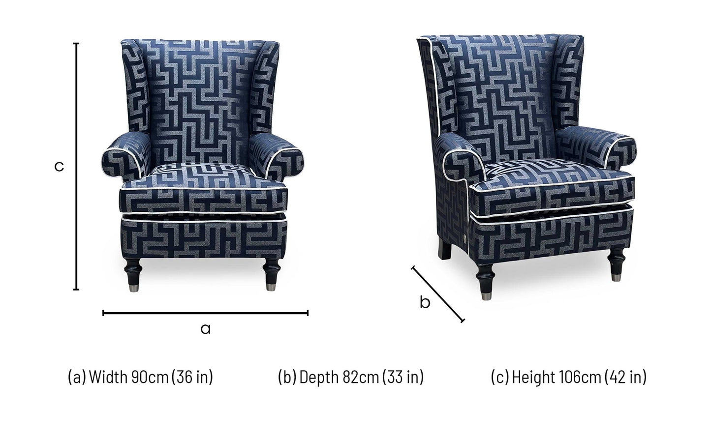 Duresta ‘Princeton’ Britannica Midnight Blue Cp Eby:Stl Patterned Fabric Wing Chair