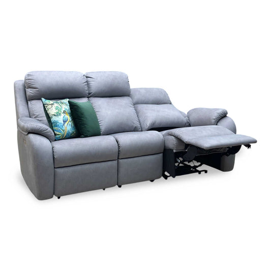 Full View G Plan Kingsbury’ contemporary 3-seater power recliner sofa, beautifully upholstered in an elegant, high-durability Stingray Charcoal Grey fabric.