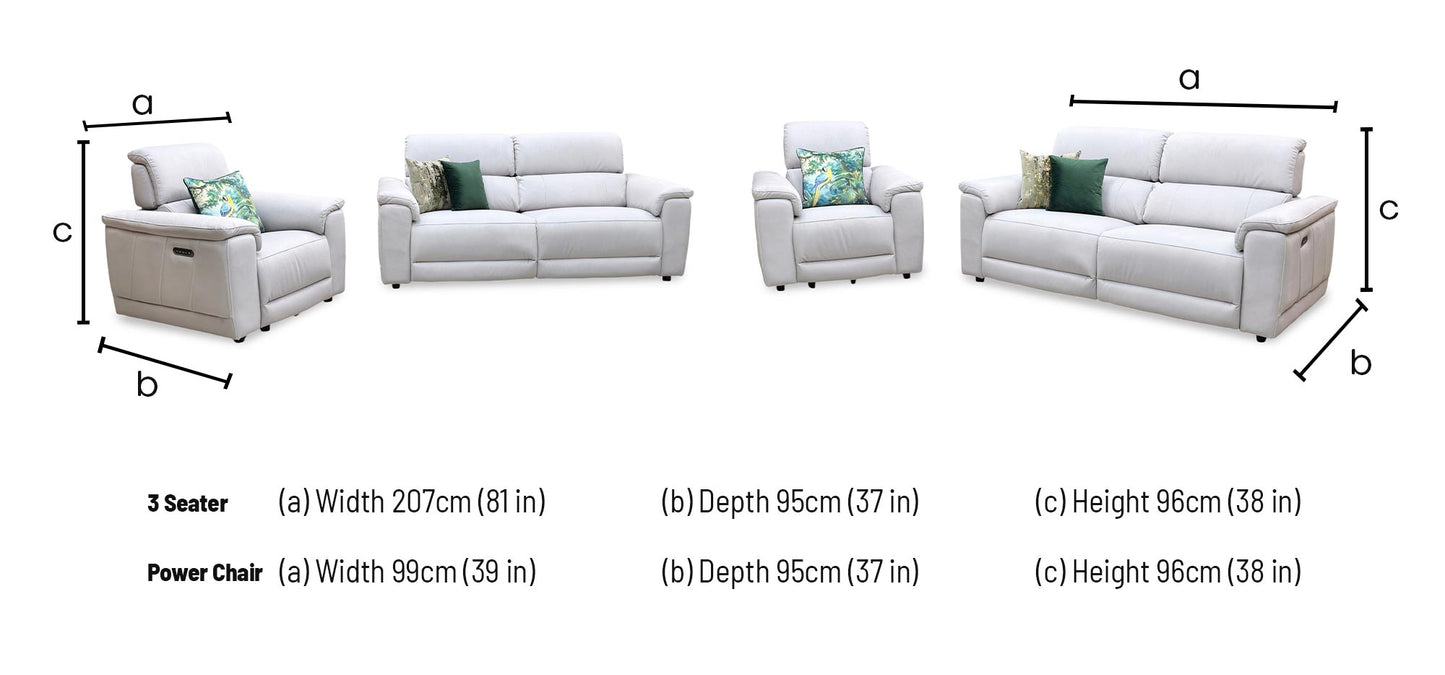 ‘Genius’ Bella Lead Grey 43451 Fabric 3 Seater Power Recliner Sofa with Power Headrests and Power Lumbar + Power Chair