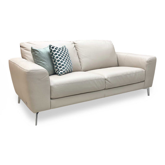 Full view ‘Bocelli Verona’ contemporary 3-seater sofa, beautifully upholstered in a sophisticated dual-tone Cappuccino and Light Cream 2574 leather.