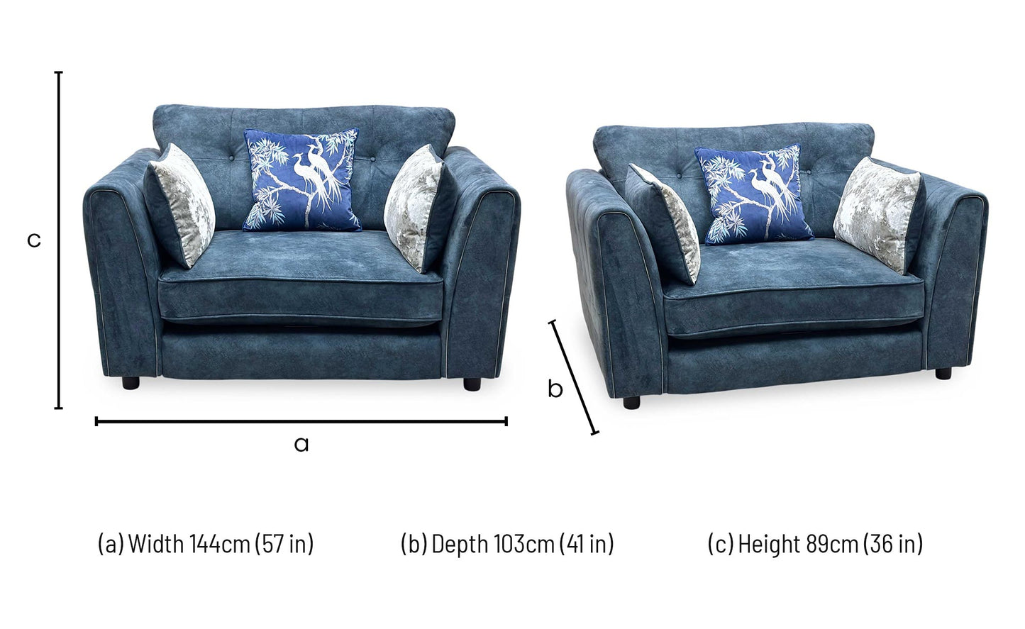 ‘Mariah’ Dapple Ocean Blue- Tri Chrome Insert Fabric Classic Back Snuggler Chair Furniture Village