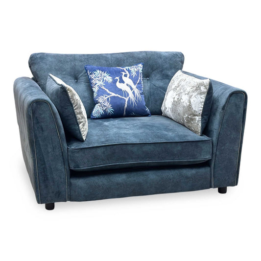 ‘Mariah’ Dapple Ocean Blue- Tri Chrome Insert Fabric Classic Back Snuggler Chair Furniture Village