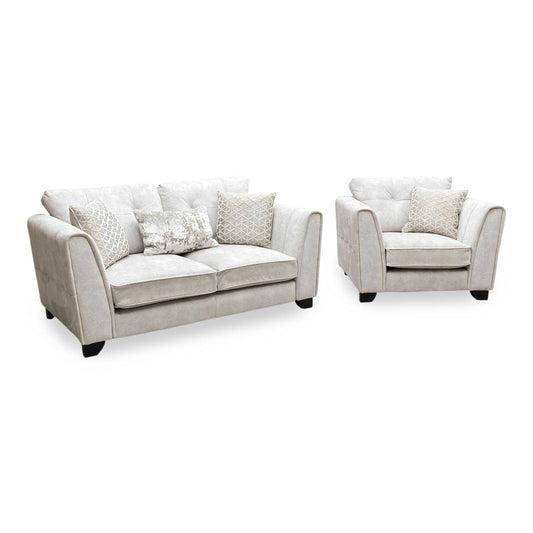 Mariah Dapple Ivory-Tri Brass Insert Fabric Classic Back 2 Seater Sofa + Chair