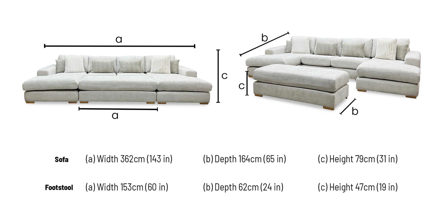 ‘Broadgate’ Stone Fabric Large U-shape Modular Sofa with Footstool