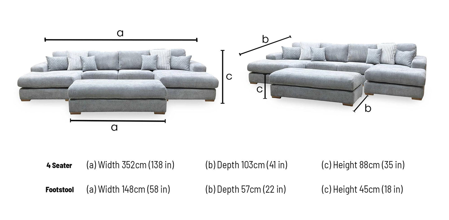 ‘Broadgate’ Grey Fabric Large U-shape Modular Sofa with Footstool
