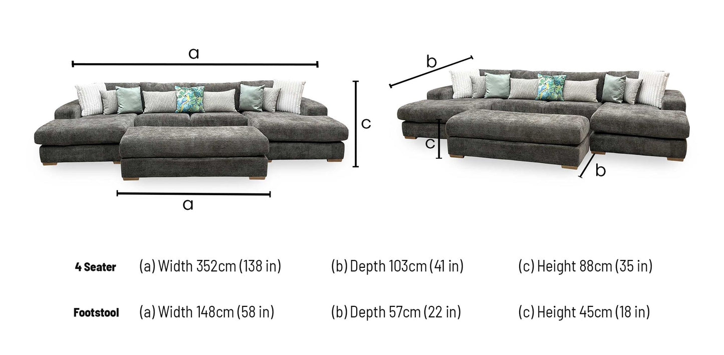 ‘Broadgate’ Chocolate Brown Fabric Large U-shape Modular Sofa with Footstool