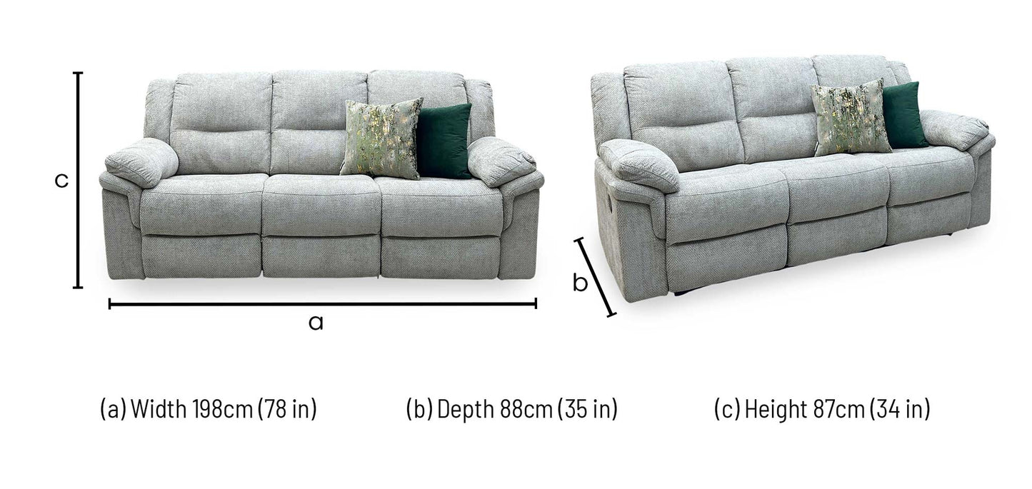‘Albion' Natural Chunky Weave Fabric 3 Seater High Back Manual Recliner Sofa