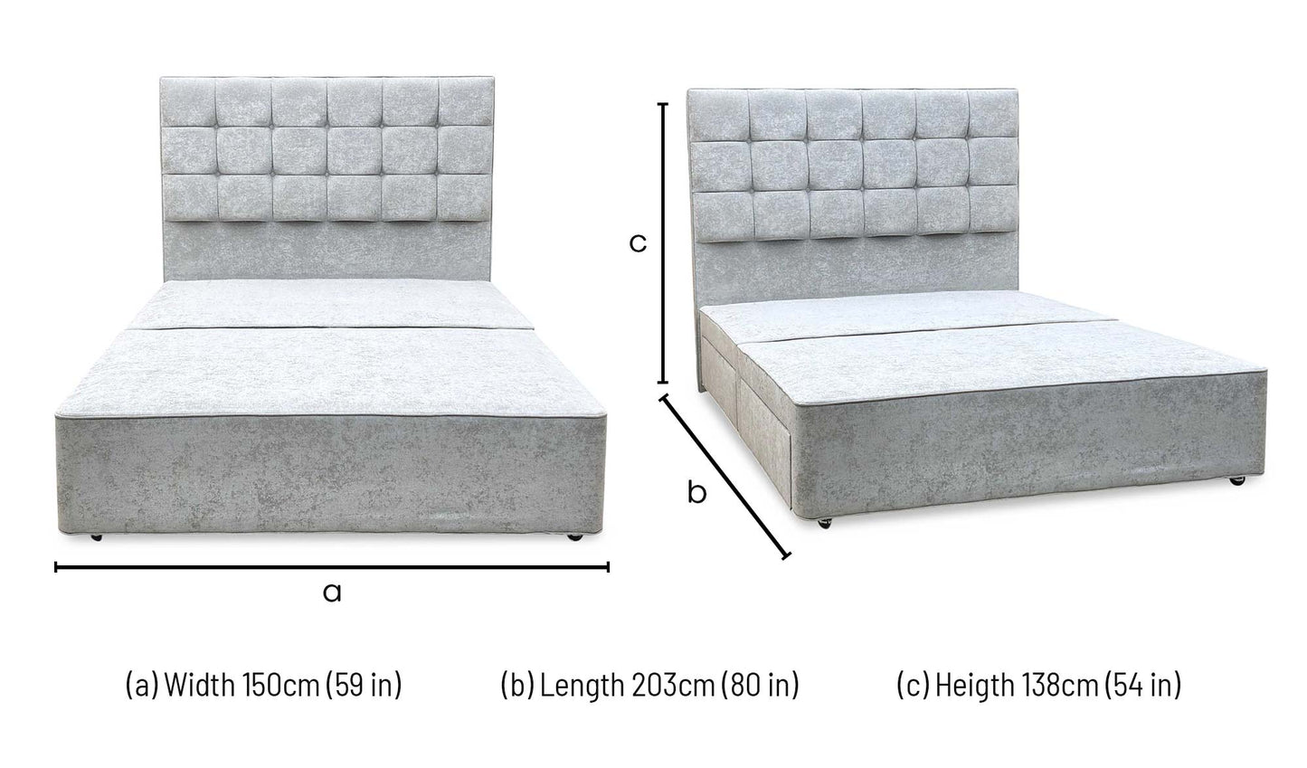 ‘Mia’ Premium 806 Simply Zinc Grey Fabric Floor Standing Headboard + 4 Draw Bespoke Sprung Divan Base - King