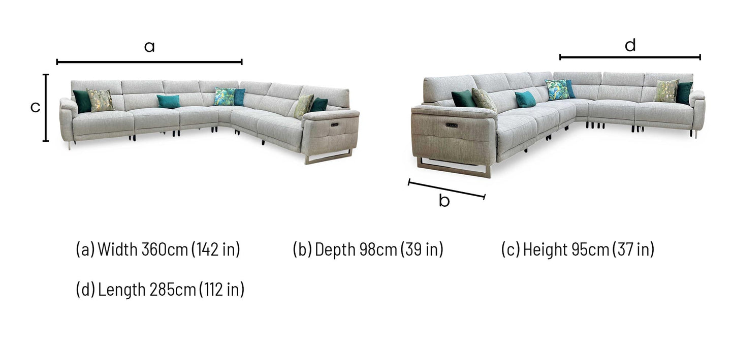 ‘Moet’ Anivia Khaki Large Power Recliner Sofa with Telescopic Headrests + Armless Unit