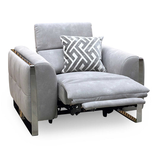 Full View ‘Gisella’ contemporary power recliner armchair, beautifully upholstered in a sophisticated, soft-touch Dexter Smoke Grey fabric with a tailored clean-lined design.