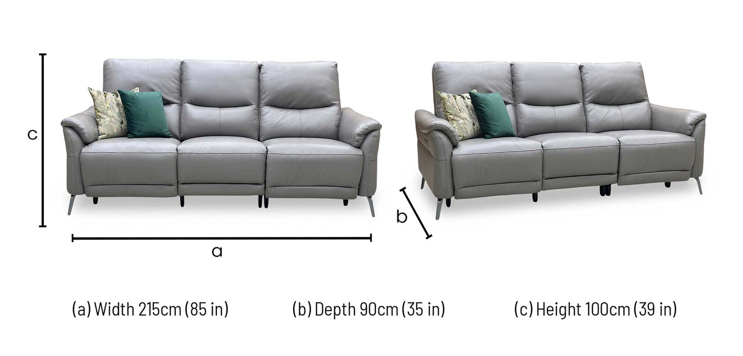 ‘Daytona’ Elephant Grey Cat-40_15 Leather 3 Seater Power Recliner Sofa with Drop Down Cup Holders and Bluetooth Speakers