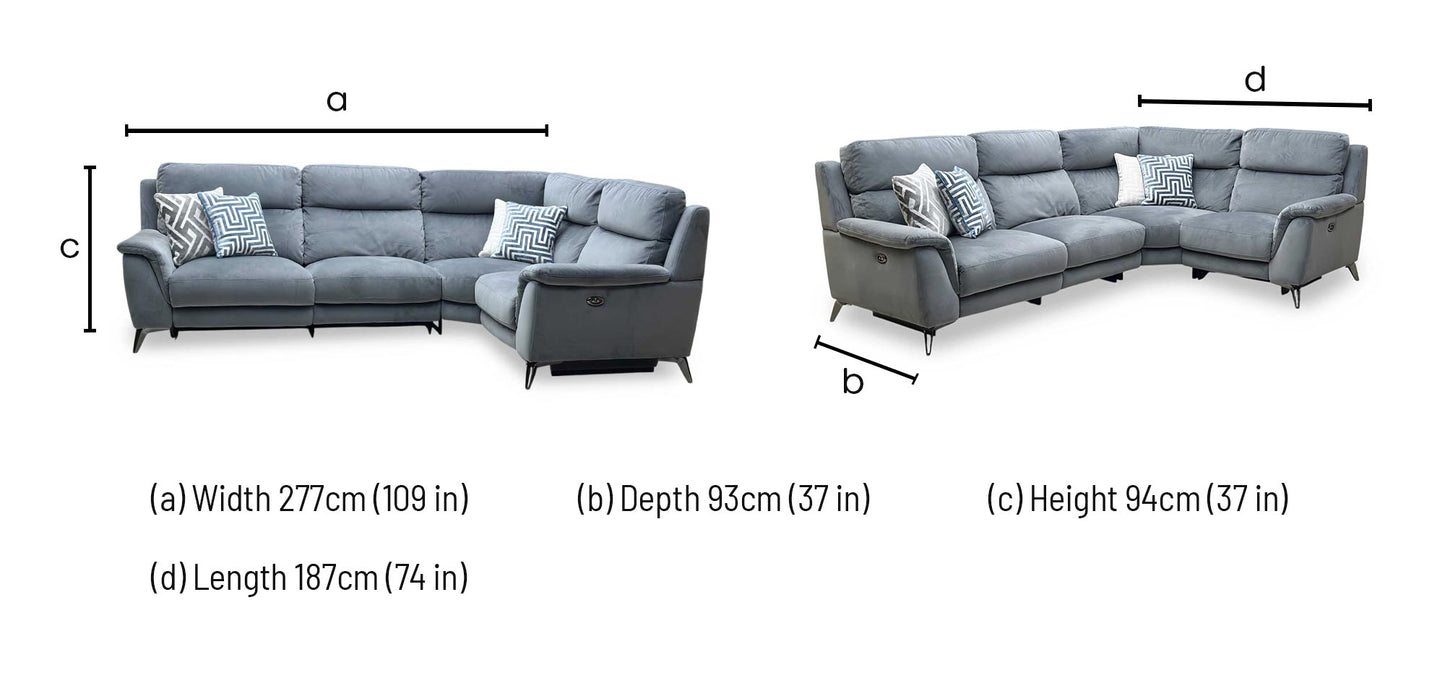 ‘Contempo’ Fab-Meg-R20 Pewter Grey Fabric Right Hand Facing Power Recliner Corner Sofa