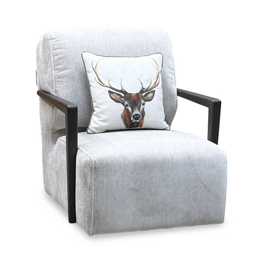 Full View ‘Aphrodite’ contemporary accent swivel chair, beautifully upholstered in high-grade California Cobblestone Grey fabric with a sleek, circular silhouette.