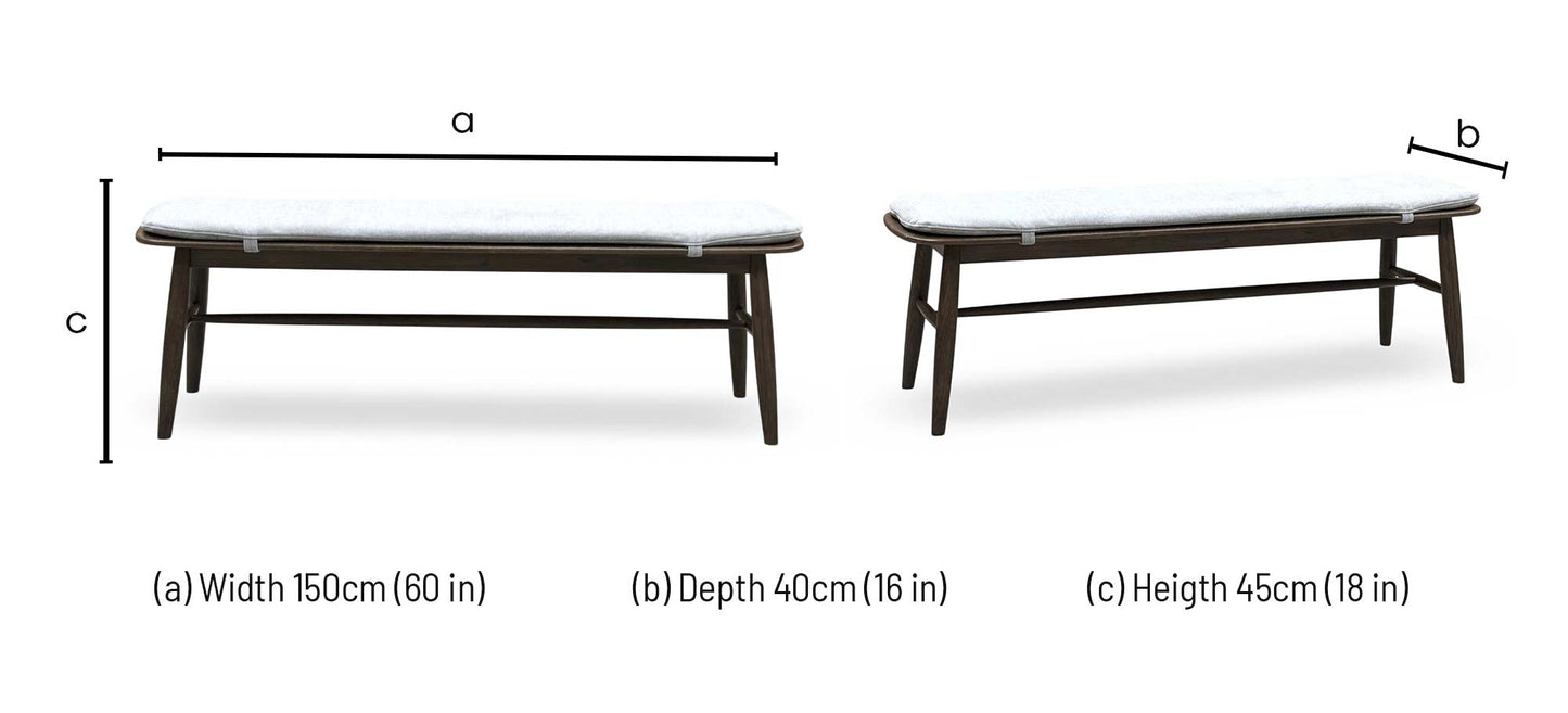 ‘Stockholm' Dark Oak Large Extending Dining Table with 4 Grey Upholstered Dining Chairs and 150cm Dining Bench + Grey Bench Pad Furniture Village