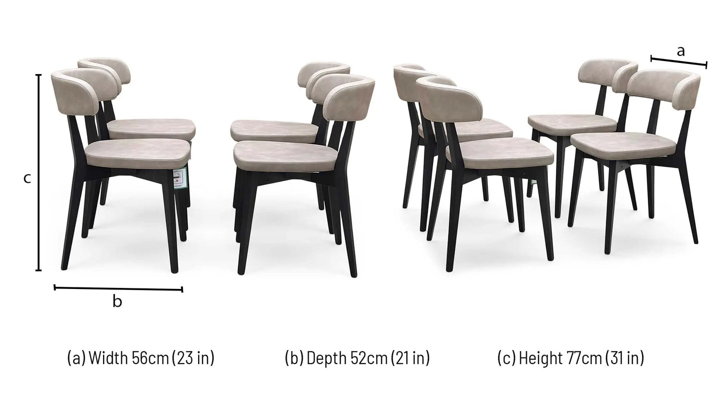 Technical dimensions blueprint and dining space planning floor footprint schematic for the ‘Connubia Siren S0A’ Vintage Desert Taupe Faux Leather Dining Chairs (Set of 4).