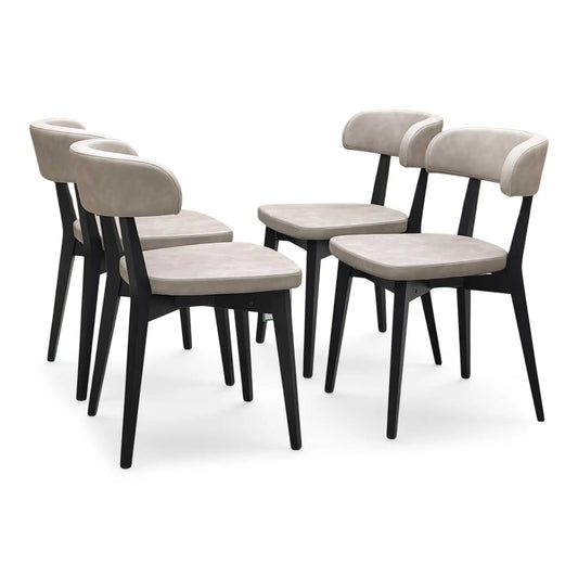 Full view ‘Connubia Siren S0A’ contemporary dining chairs, showing a matching set of 4 individual chairs featuring a sleek Graphite wooden frame and seats upholstered in Vintage Desert Taupe faux leather.