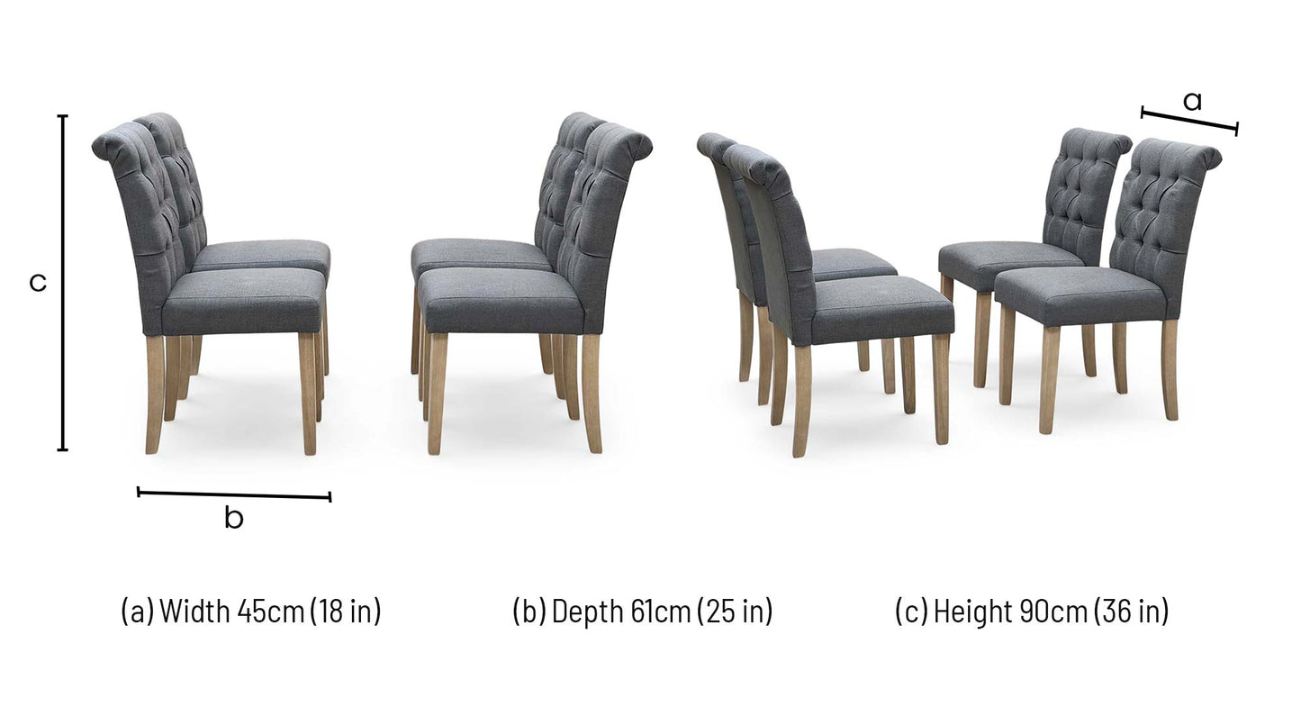 ‘Lewis’ Anthracite Grey Fabric Set of 4 Button Back Dining Chairs