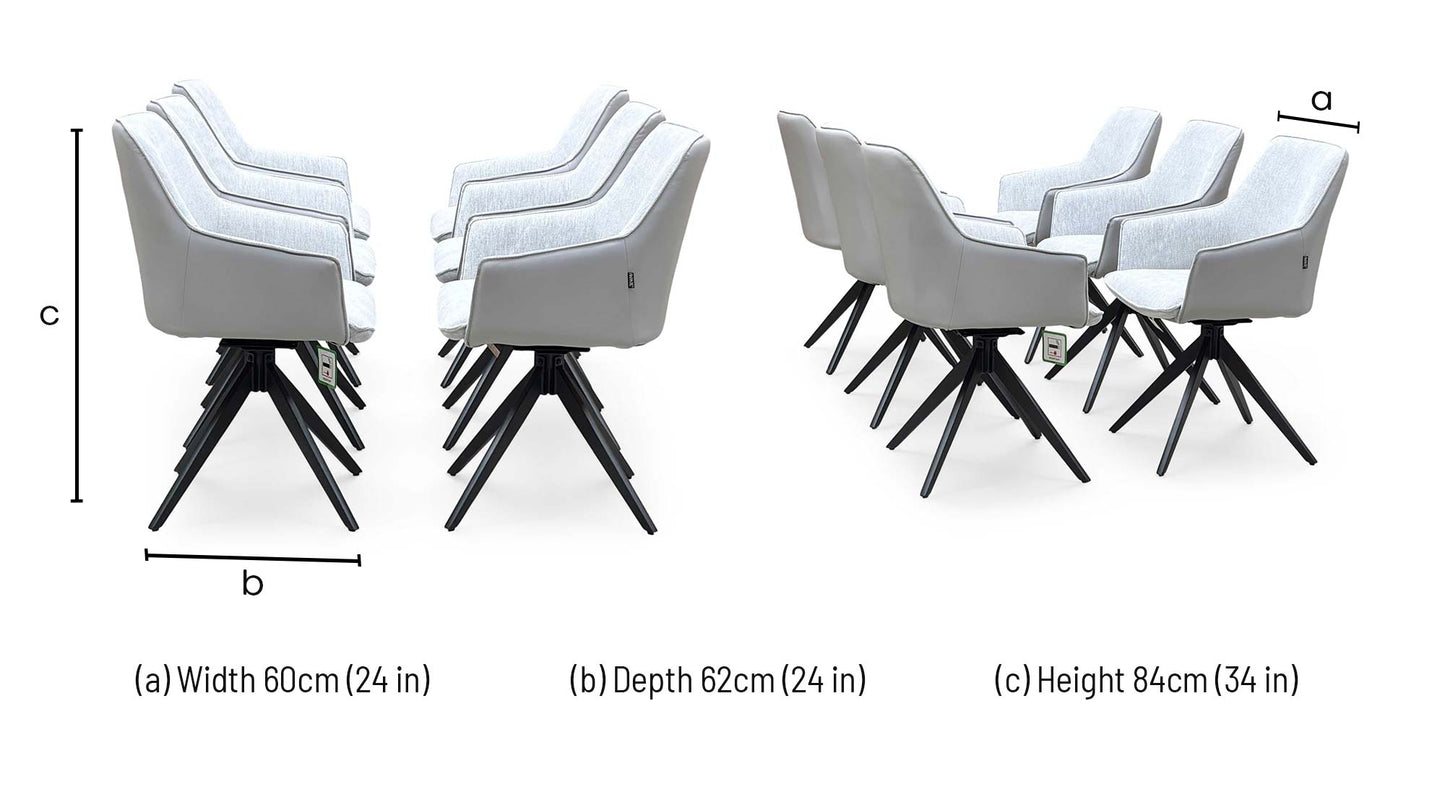 ‘Jose’ Stone Grey Fabric Set of 6 Swivel Dining Arm Chairs