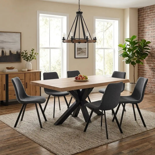 Styled upscale contemporary dining room lifestyle layout featuring the Bodahl Terra 6 solid oak table beautifully arranged with modern chairs as a sophisticated dining centerpiece.