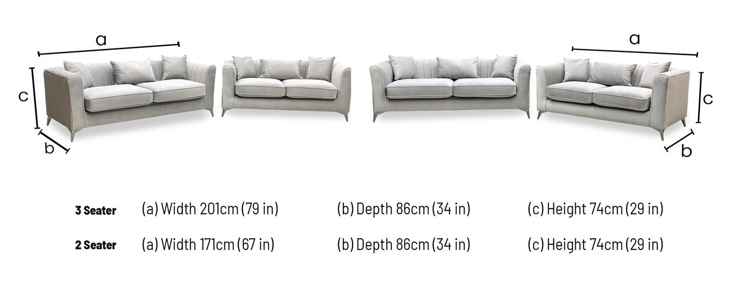 ‘Sirius’ Pebble Grey Velveteen Fabric Classic Back 3 + 2 Seater Sofa Set
