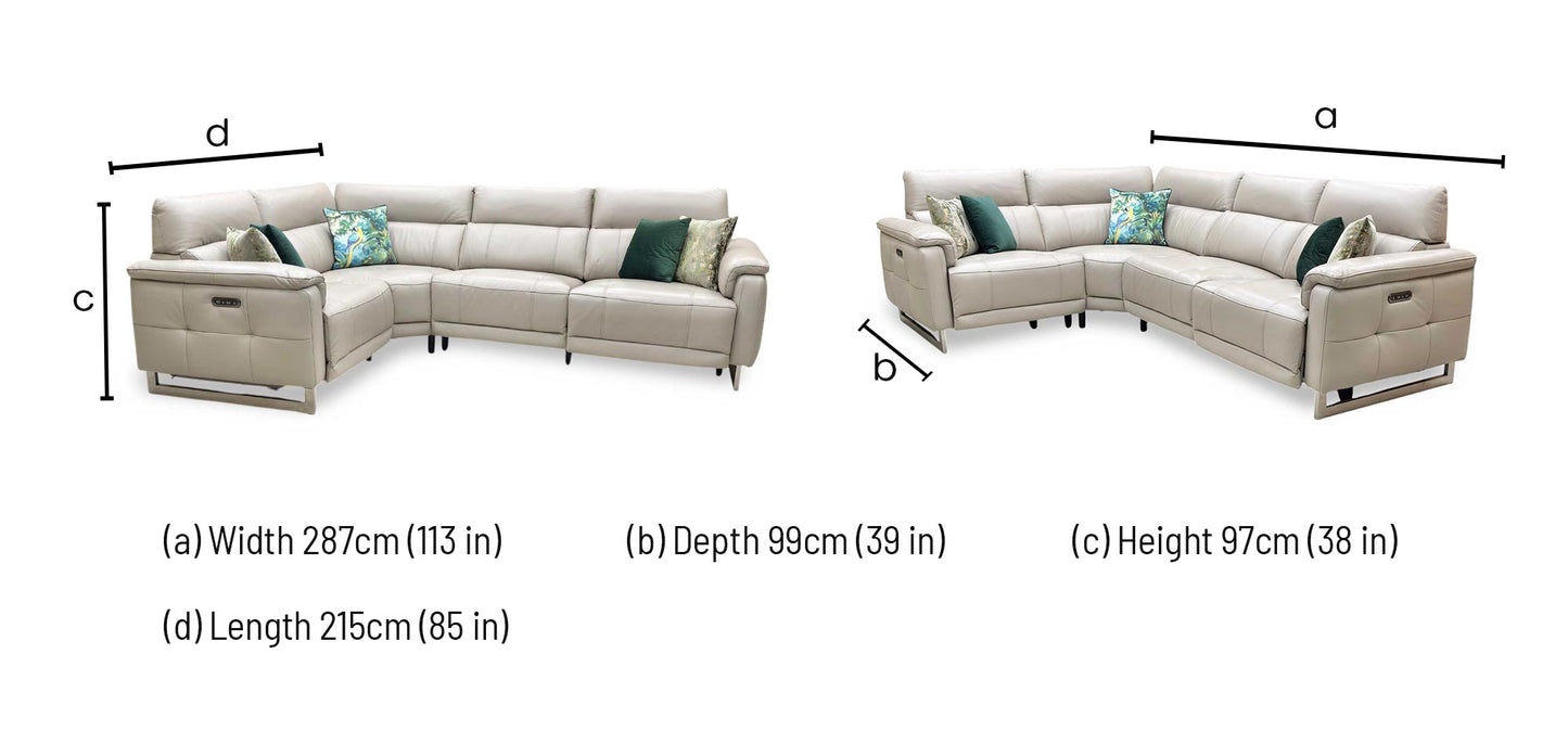 ‘Moet’ Cat-40_08 Oyster Leather Power Recliner Corner Sofa with Telescopic Headrests