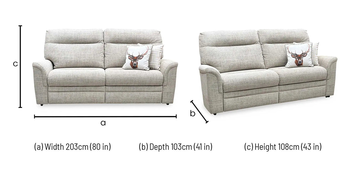 Technical dimensions blueprint and living room space planning floor footprint schematic for the ‘Parker Knoll Hudson’ 23-Dash Oatmeal Fabric Large 2-Seater Sofa.