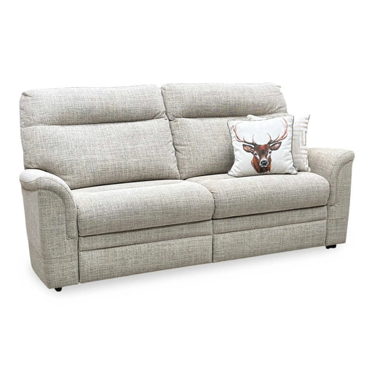 Full View ‘Parker Knoll Hudson’ contemporary large 2-seater stationary sofa, beautifully upholstered in high-grade 23-Dash Oatmeal fabric.