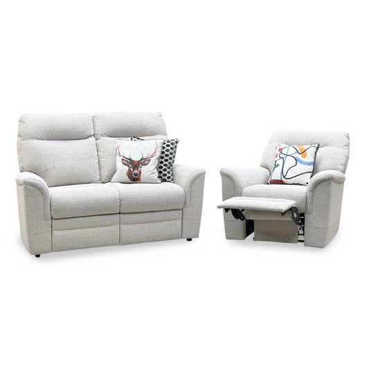 Parker Knoll 'Hudson 23' Caledonian Stone Grey 001300-0055 Fabric 2 Seater Sofa Power Recliner + Chair with Power Headrest and Power Lumbar Furniture Village