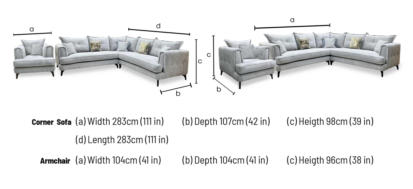 Farrah Riga Silver - Zena Silver Dw Fabric Large Corner + Chair Sofa Set Furniture Village
