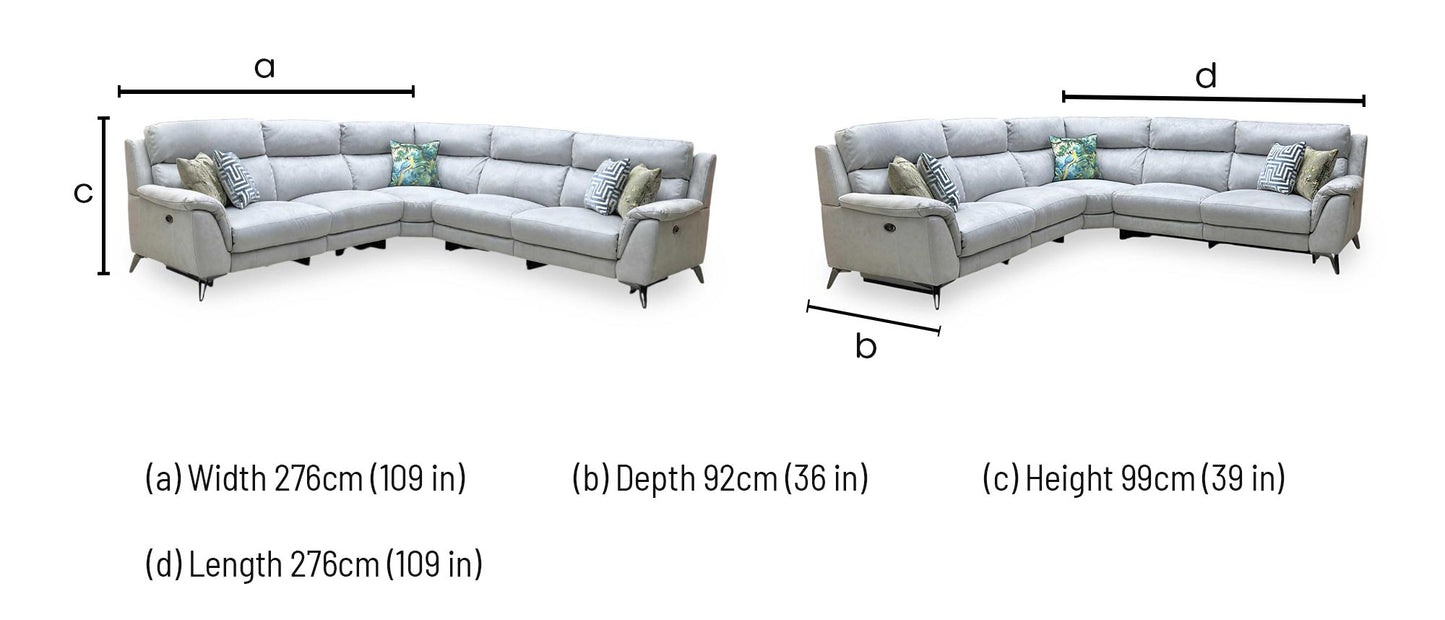 ‘Contempo' Bfa-Ori-R07 Bluish Grey Fabric Large Double Power Recliner Corner Sofa