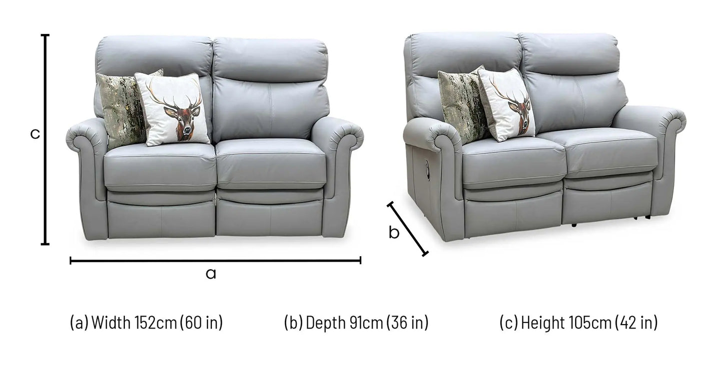 Technical dimensions blueprint and living room space planning floor footprint schematic for the ‘G Plan Avon L842’ Cambridge Grey Leather 2-Seater Manual Recliner Sofa.