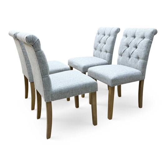 'Lewis' Mist Grey Fabric Button Back Dining Chairs - Set of 4 Furniture Village