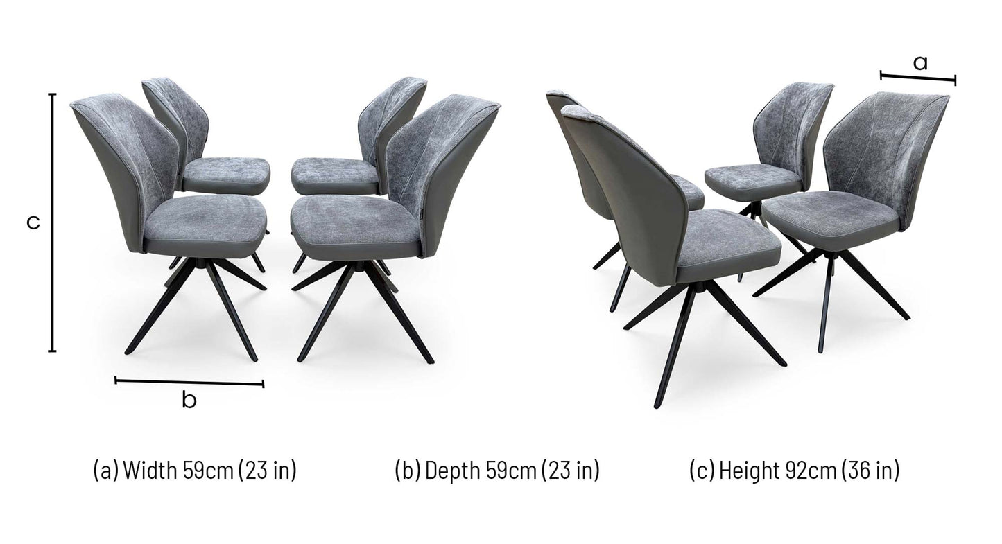 'Julio' G6 Anthracite Grey Fabric Set of 4 Swivel Dining Chairs Furniture Village