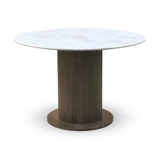 ‘Aimar’ White Ceramic Top 115cm Round Dining Table Furniture Village