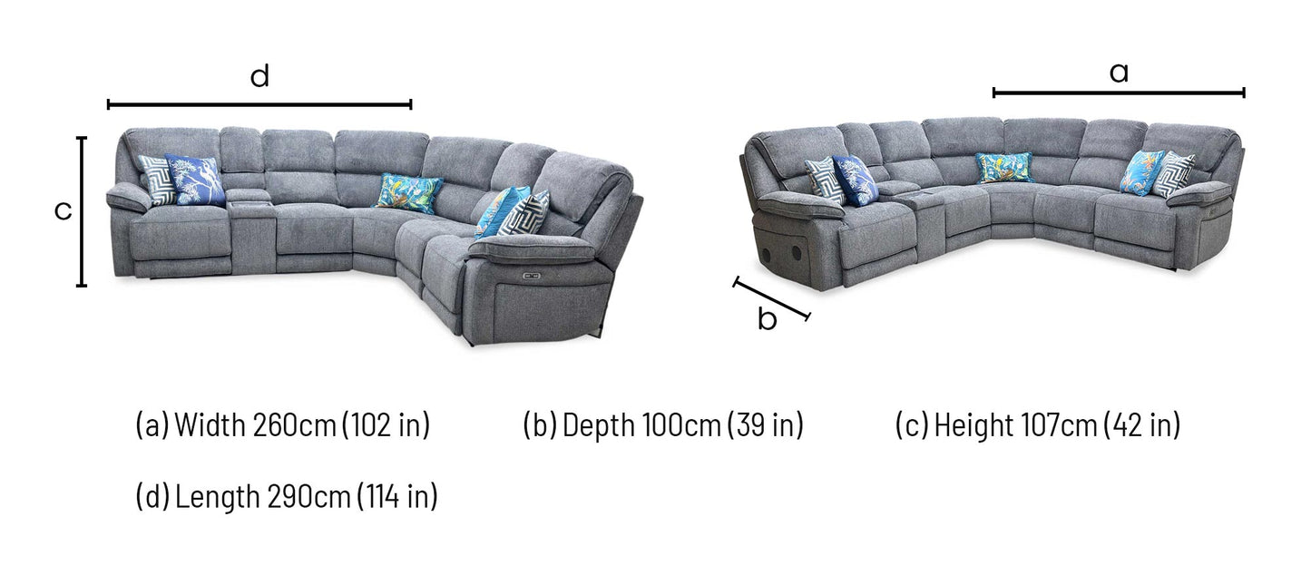 'Costa' Power Recliner Charcoal Grey Weave Fabric Right Hand Corner Sofa with Cupholders, Storage and Bluetooth Speakers and Power Headrests Thornbrook (a Joseph James brand)